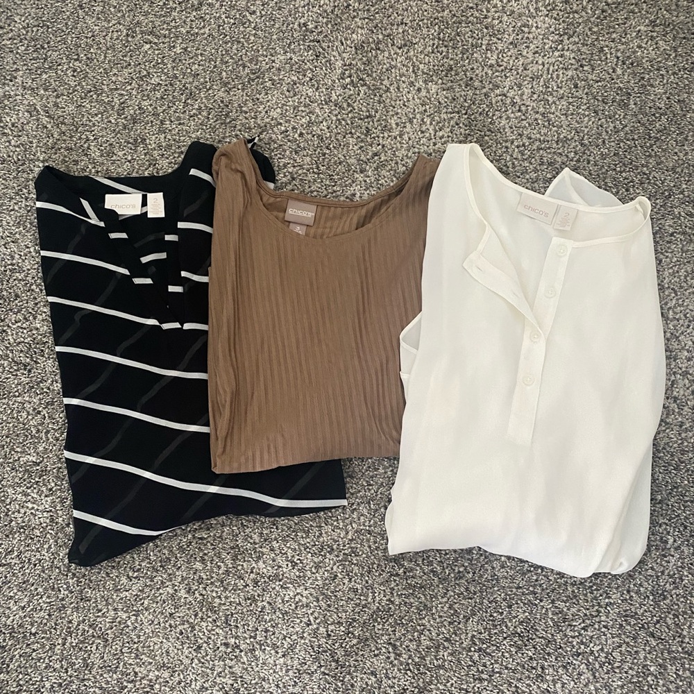Women's Black, Brown, and White Tops by Chicos size 2 (L 12/14)